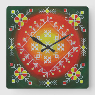 Traditional Latvian folk art with symbols painting Square Wall Clock
