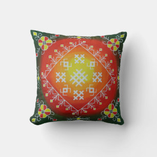 Traditional Latvian folk art with symbols painting Throw Pillow