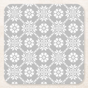 Traditional Latvian grey Sun Auseklis Saulite Square Paper Coaster