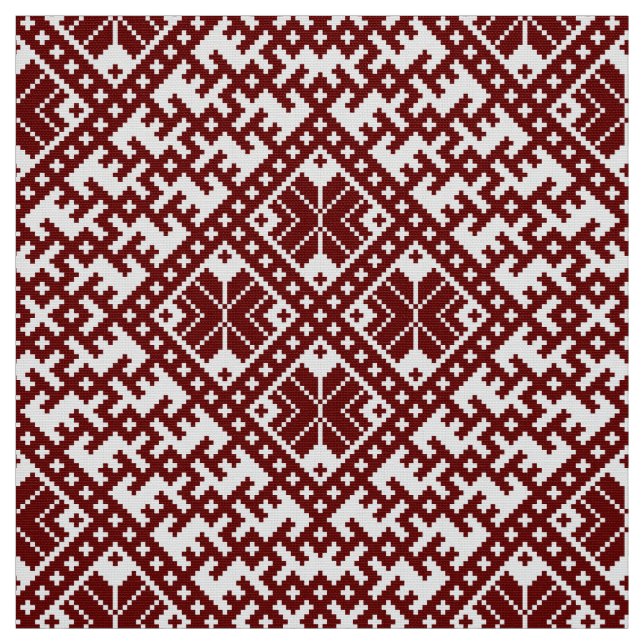 Traditional Latvian Red and White Design pattern Fabric (Swatch)