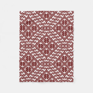 Traditional Latvian Red Design pattern Auseklis Fleece Blanket