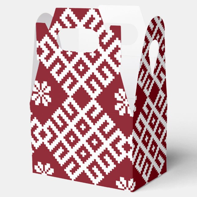 Traditional Latvian Red Design pattern Favor Box (Opened)