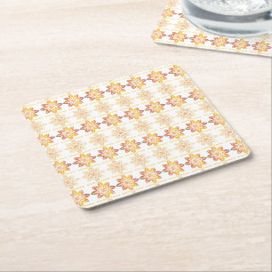 Traditional Latvian SUN sign geometric design VIII Square Paper Coaster