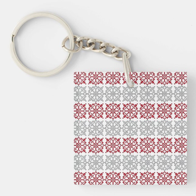 Traditional Latvian SUN sign geometric pattern I Keychain (Front)