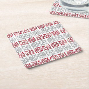 Traditional Latvian SUN sign geometric pattern I Square Paper Coaster