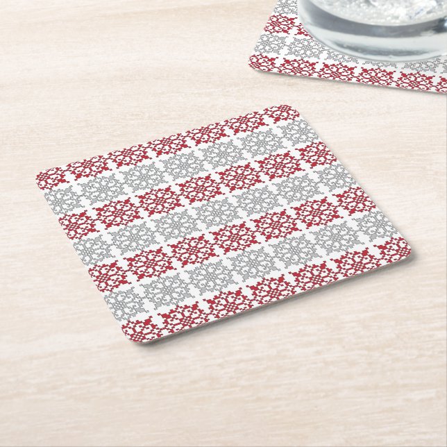 Traditional Latvian SUN sign geometric pattern I Square Paper Coaster (Angled)