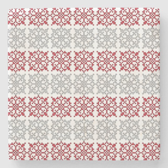 Traditional Latvian SUN sign geometric pattern I Stone Coaster (Front)