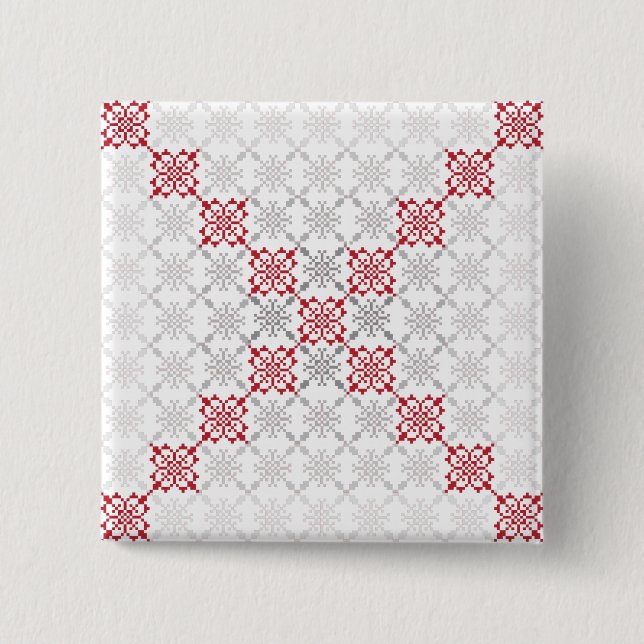 Traditional Latvian SUN sign geometric pattern II 2 Inch Square Button (Front)