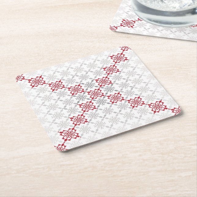 Traditional Latvian SUN sign geometric pattern II Square Paper Coaster (Angled)