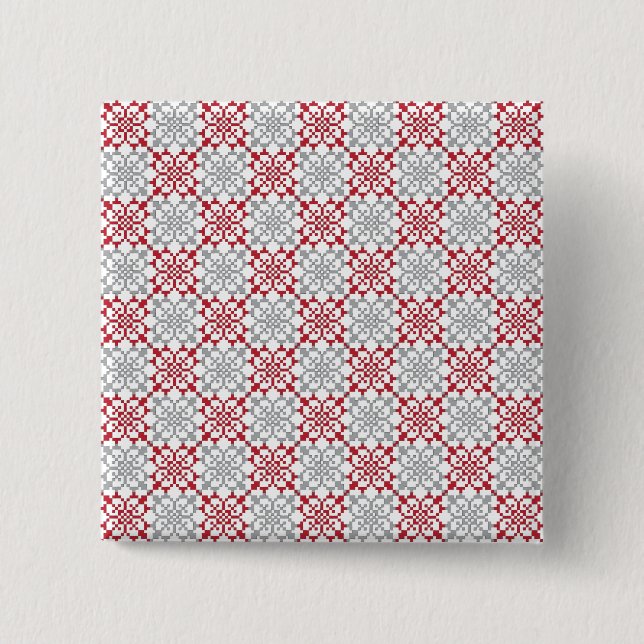 Traditional Latvian SUN sign geometric pattern III 2 Inch Square Button (Front)