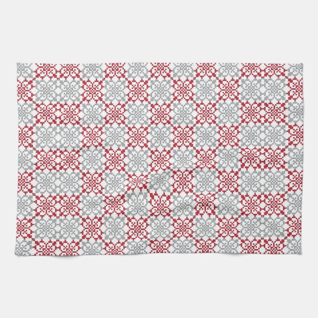 Traditional Latvian SUN sign geometric pattern III Kitchen Towel (Horizontal)