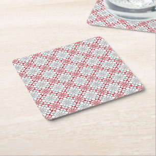 Traditional Latvian SUN sign geometric pattern III Square Paper Coaster
