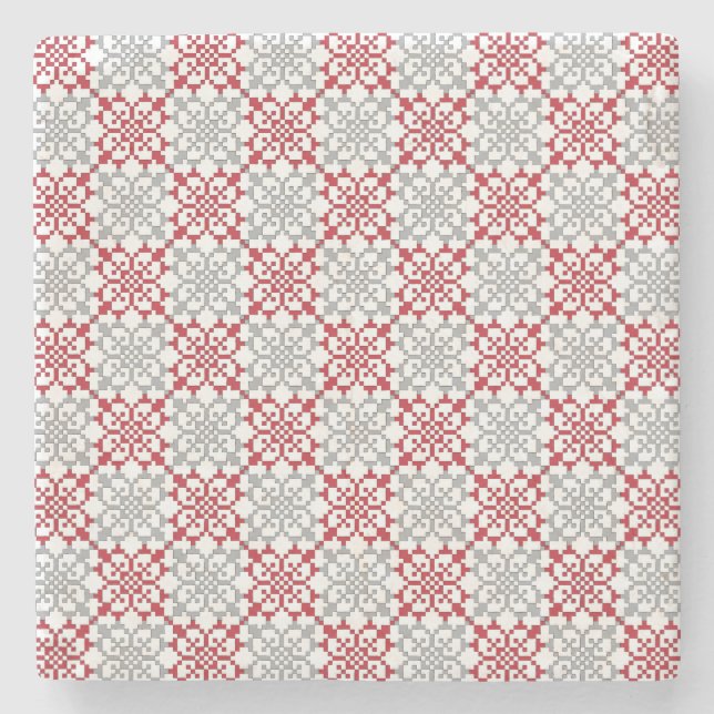 Traditional Latvian SUN sign geometric pattern III Stone Coaster (Front)