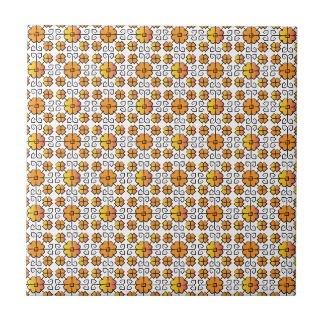 Traditional Latvian SUN sign geometric pattern V Tile (Front)