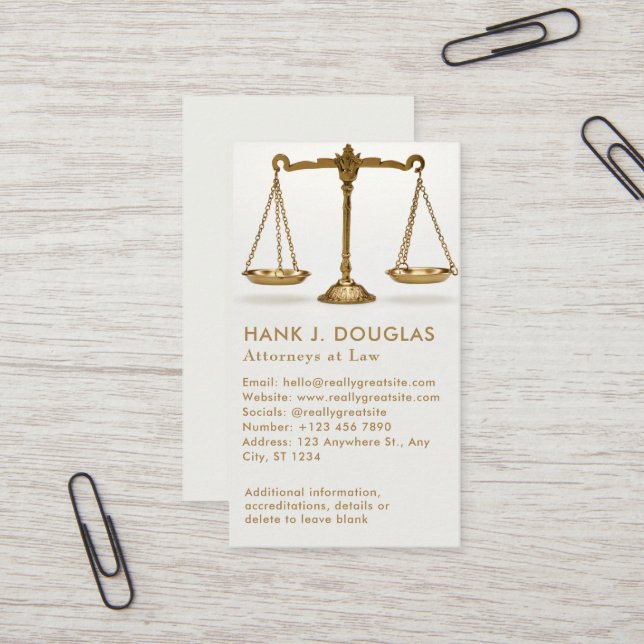 Traditional Lawyer Justice Scale Business Card (Front/Back In Situ)
