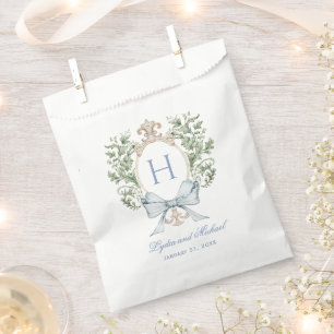 Traditional Leaf Crest w/ Bow Monogram Wedding Favour Bag
