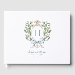 Traditional Leaf Crest w/ Bow Monogram Wedding Guest Book