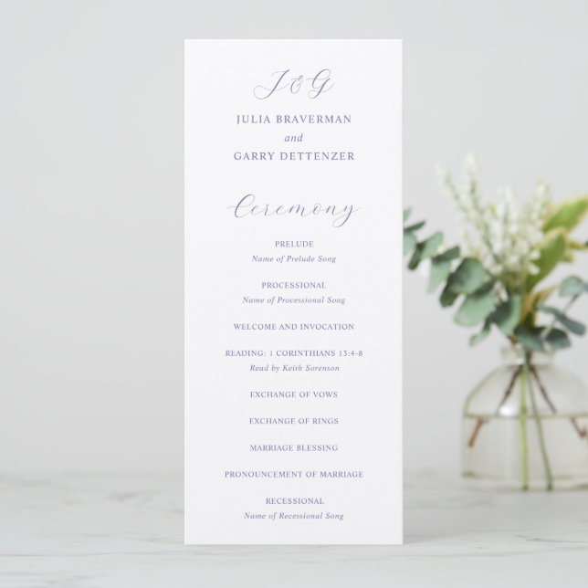 Traditional Lilac Elegant Wedding Program (Standing Front)