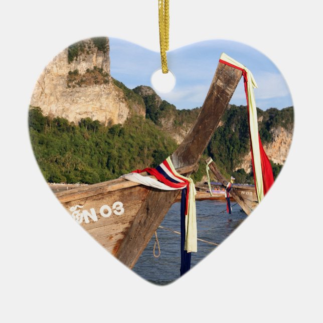 Traditional long tailed boat at Krabi, Thailand Ceramic Ornament (Front)