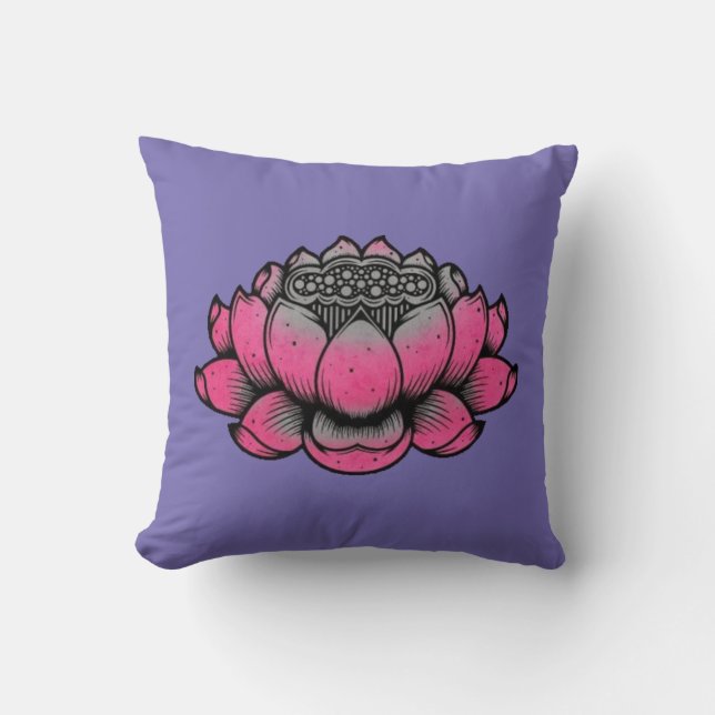 Traditional Lotus Flower Throw Pillow (Front)