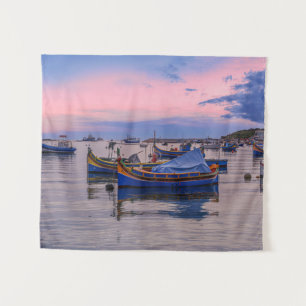 Traditional Maltese boats in Marsaxlokk Tapestry
