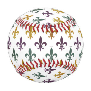 Traditional Mari Gras colored Fleur de Lis pattern Baseball