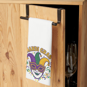 Traditional Mari Gras colored mask Kitchen Towel