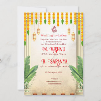 Traditional Marigold & Banana Leaf Indian Wedding  Invitation