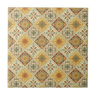 Traditional Mediterranean Majolica Floral Pattern Tile
