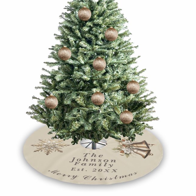 Traditional Merry Christmas Antique Gold Brushed Polyester Tree Skirt (Creator Uploaded)