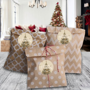 Traditional Merry Christmas Antique Gold Custom Classic Round Sticker