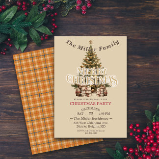Traditional Merry Christmas Antique Gold Custom Invitation