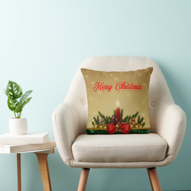 Traditional Merry Christmas Foliage & Decorations Throw Pillow (Chair)