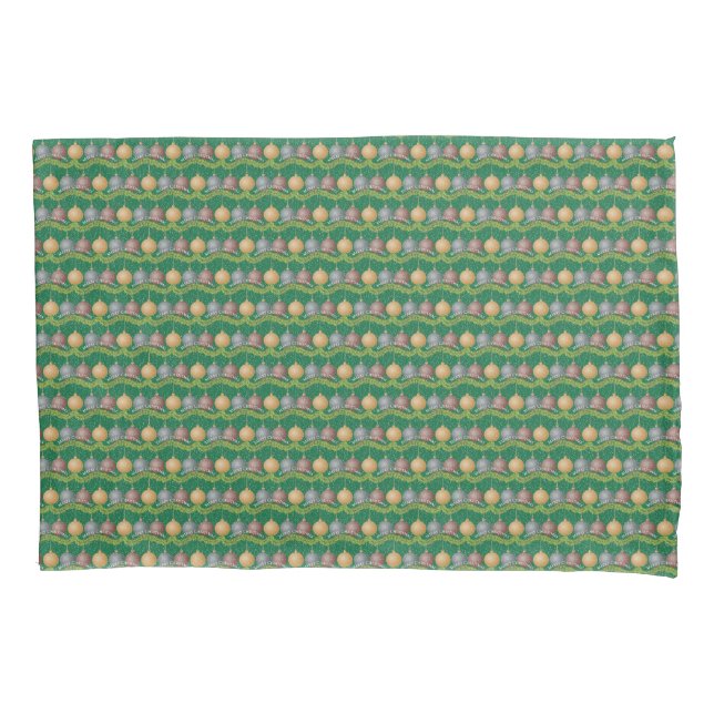 Traditional Merry Christmas green ball ornaments Pillowcase (Front)