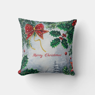 Traditional Merry Christmas Holidays Personalize  Throw Pillow