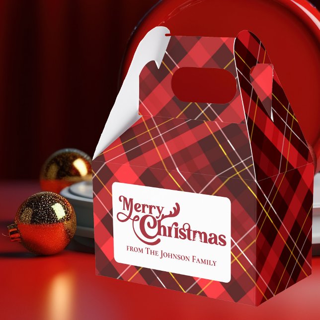 Traditional Merry Christmas Red Plaid Custom Party Favor Box (Creator Uploaded)