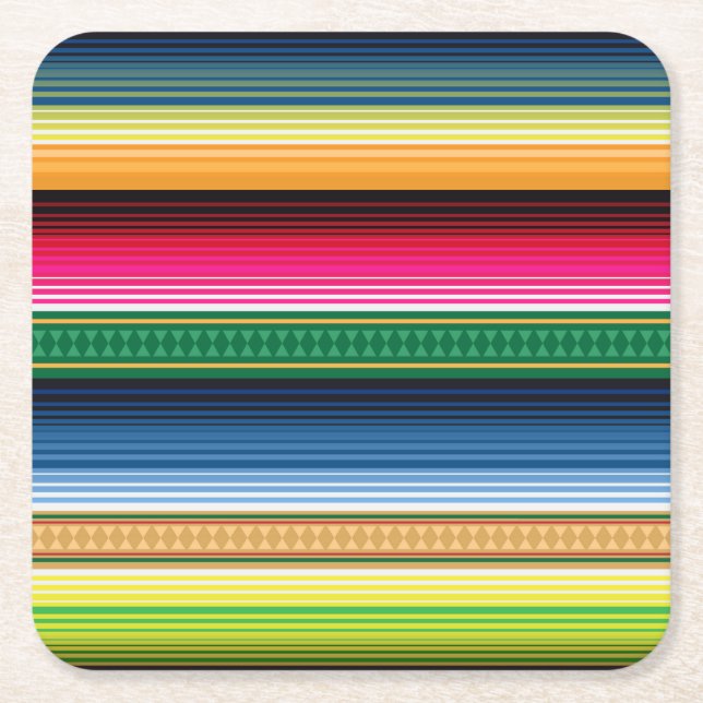 Traditional Mexican Blanket Serape Square Paper Coaster (Front)