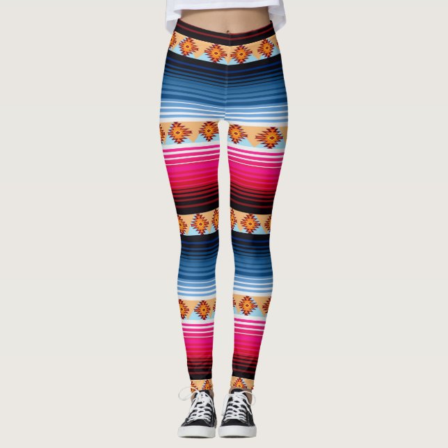 Traditional Mexican Blanket Striped Leggings (Front)
