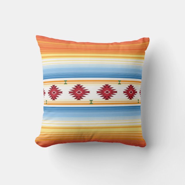 Traditional Mexican Serape Blanket Pattern Throw Pillow (Front)