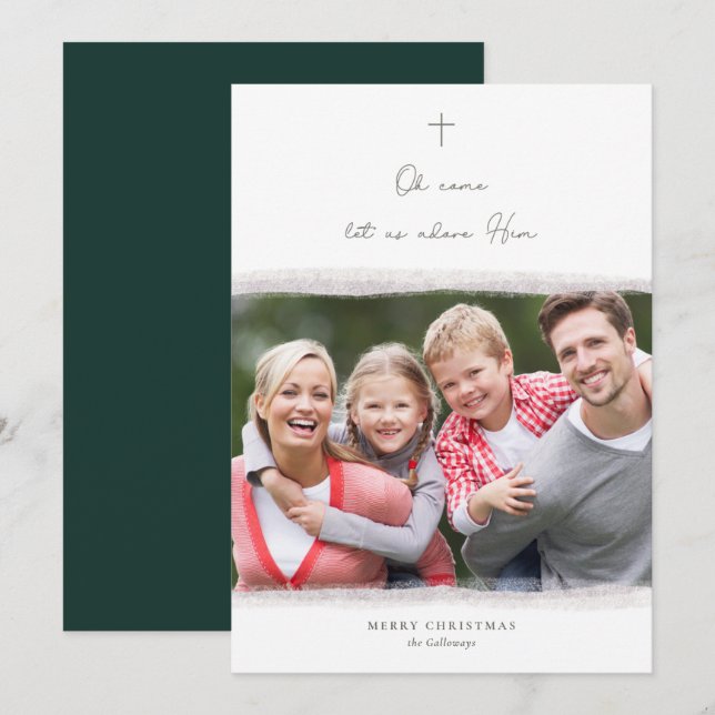 Traditional Minimalist Religious Photo Christmas Holiday Card (Front/Back)