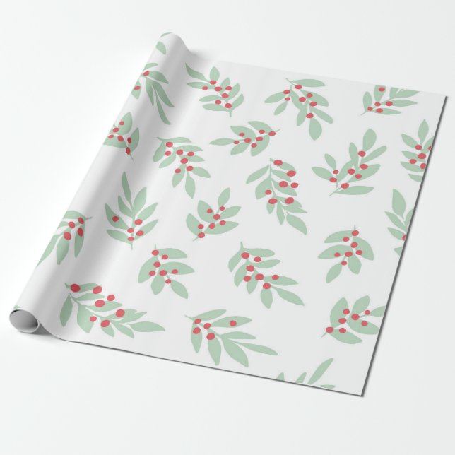 Traditional Mint Christmas Pattern Wrapping Paper (Unrolled)