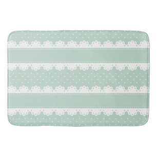 Traditional Mint White Lace Stripes Pattern Bath Mat