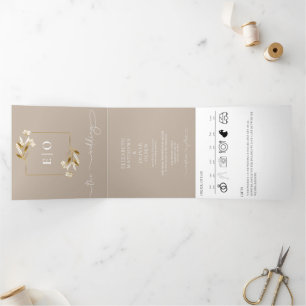 Traditional Modern Classic   Earthy Wedding Tri-Fold Invitation
