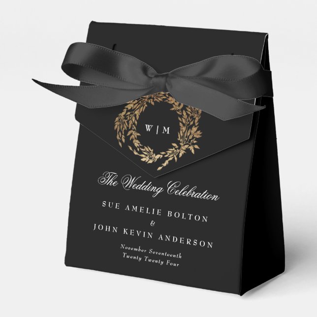Traditional Monogram Black Crest Classic Wedding Favor Box (Front Side)