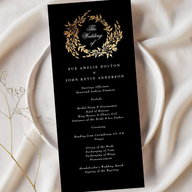 Traditional Monogram Black Crest Classic Wedding Program (Creator Uploaded)