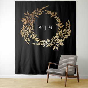 Traditional Monogram Black Crest Classic Wedding Tapestry