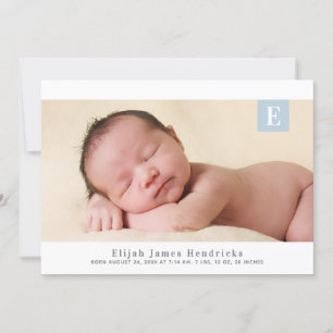 Traditional Monogram Boys Photo Birth Announcement
