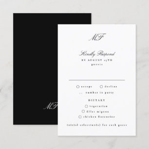 Traditional Monogram Classic Black White Wedding RSVP Card