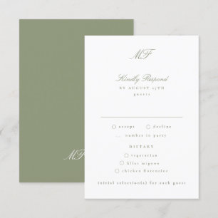 Traditional Monogram Classic Sage Green Wedding RSVP Card