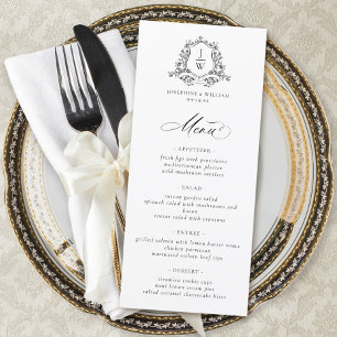 Traditional Monogram Crest Floral Elegant Wedding Menu